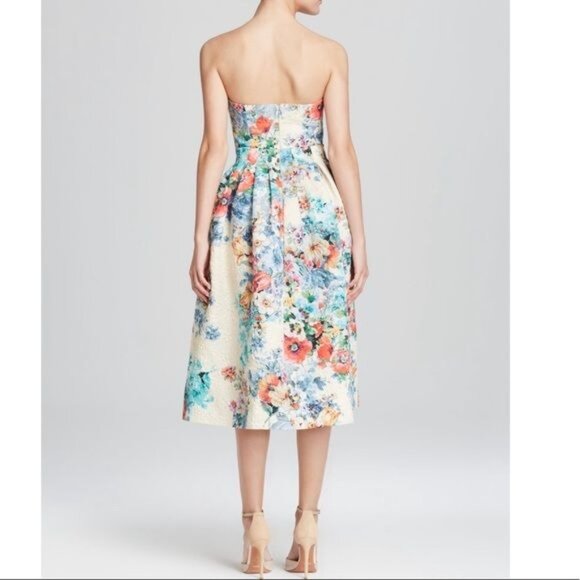 Cynthia Rowley Green & White Floral Strapless Midi Dress Elastic Smocked Back 14 - Picture 13 of 13